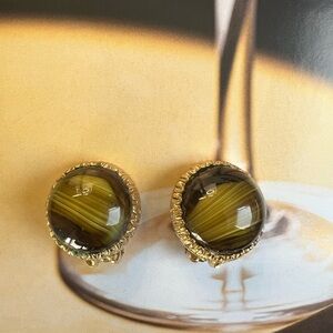 Tiger’s eyes Earrings, Dome shape Clip On